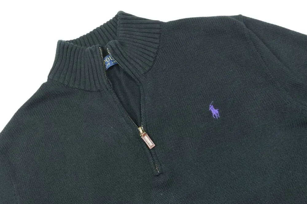 Polo Ralph Lauren 1/4 Zip Pullover Sweater Mens Large Black Long Sleeve Cotton